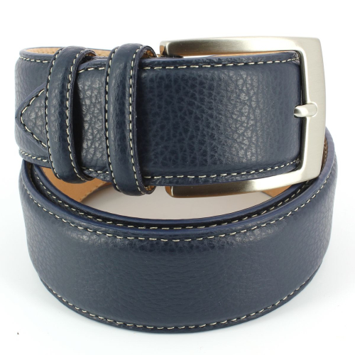 Ceinture cuir  bords surpiqués 40mm  Marine